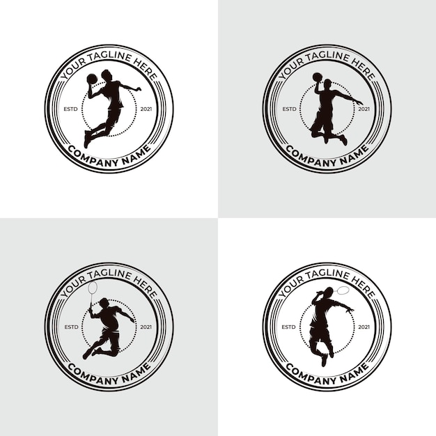 Set mit basketball- und badminton-logo-design