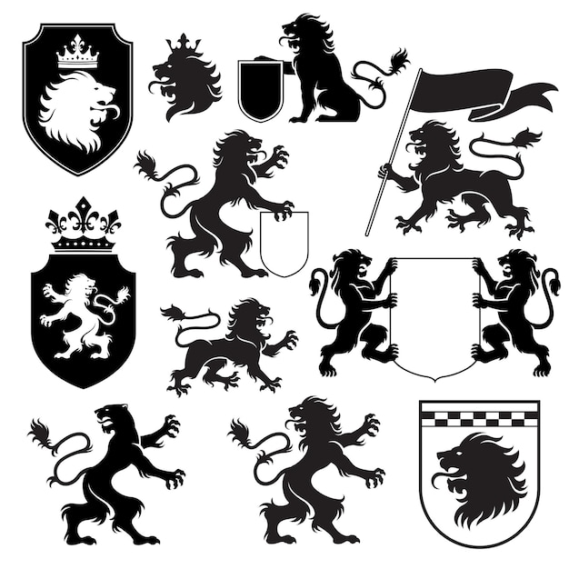 Set mit heraldischen Löwen-Silhouetten