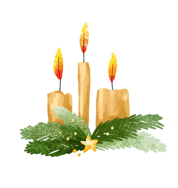Vektor set mit kerzen und immergrünen weihnachtsbaumzweigen
