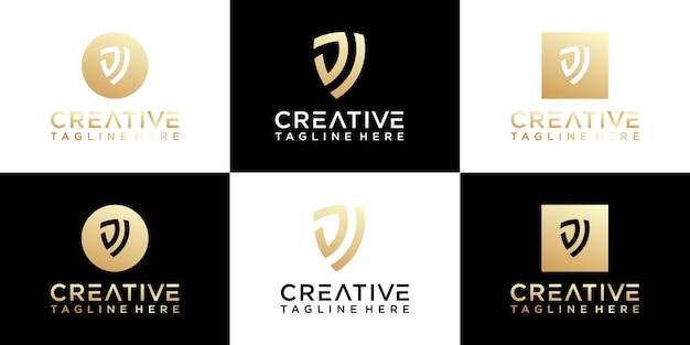 Set mit kreativem schildmonogramm-gold-logo-design