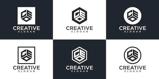 Set mit kreativem sechseck-monogramm-logo-design