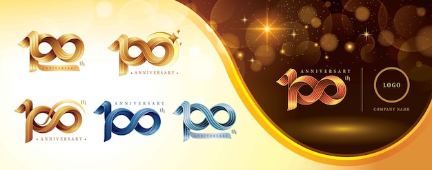 Set mit logo-design zum 100-jährigen jubiläum hundert jahre jubiläumsfeier logo twist infinity