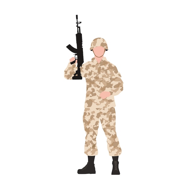 Set mit männlichem Soldaten auf weißem Hintergrund Militärdienstsoldat mit Waffenvektorillustration