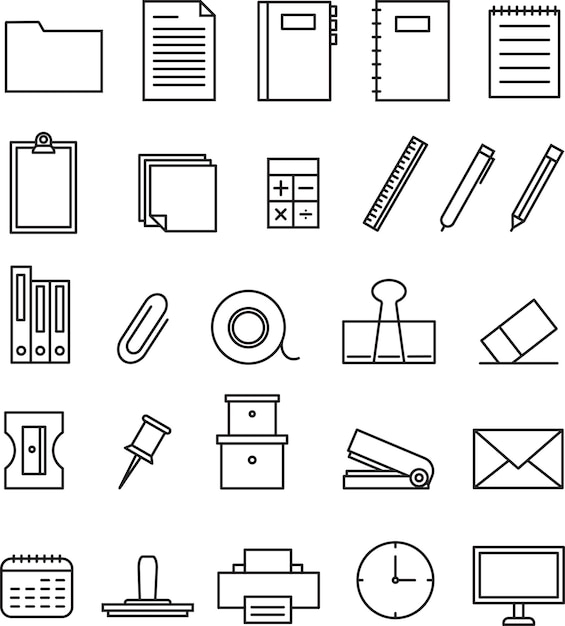 Set mit minimalistischem Umriss-Design für Büroartikel