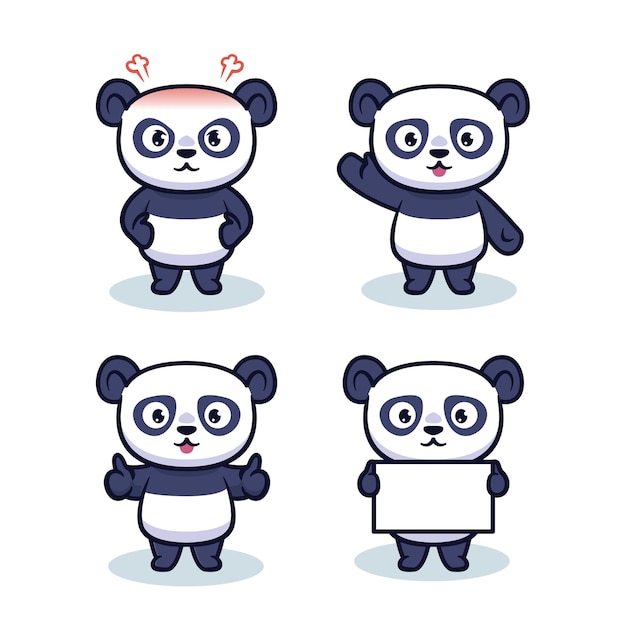 Set mit niedlichem panda-charakter-design