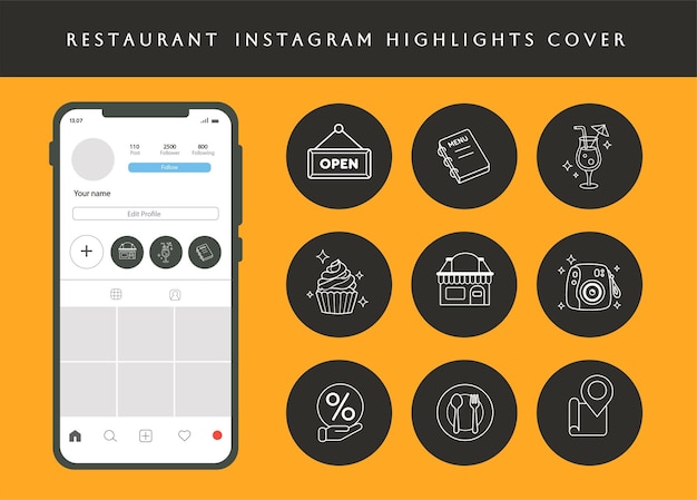 Set mit restaurant-instagram-highlight-story-cover