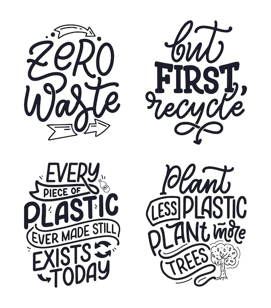 Set mit schriftzugsslogans über abfallrecycling.