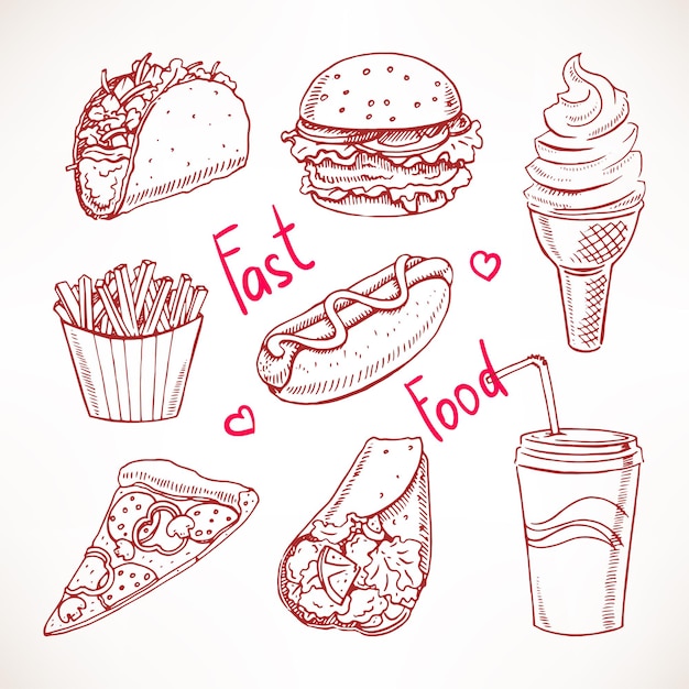 Set mit verschiedenen fast-food-illustrationen