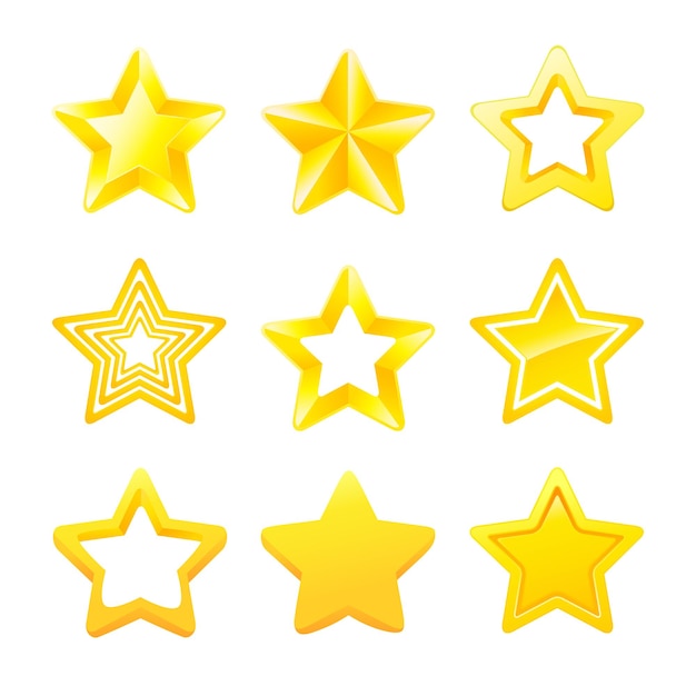 Set mit verschiedenen goldenen Ranking-Sternen Goldene Sterne-Sammlung für die Auszeichnung und den Rang von Spielsymbolen