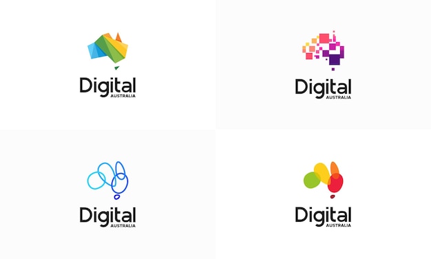 Set moderner digitaler australien-logo-vorlagendesigns vektorillustration australien-technologie-logo-vorlagendesigns