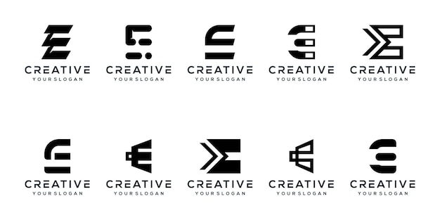 Vektor set monogramm buchstabe e logo design