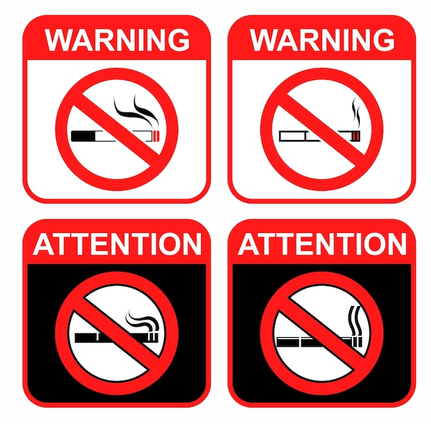 Set no smoking sign labels aufkleber-design-vektorillustration.