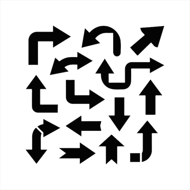Set of Black Arrow Icons for Navigation and Directional Purposes