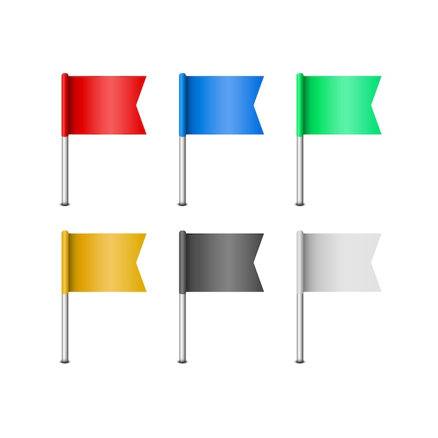 set of flags location pointer with 6 different colors for navigation apps and user interface design