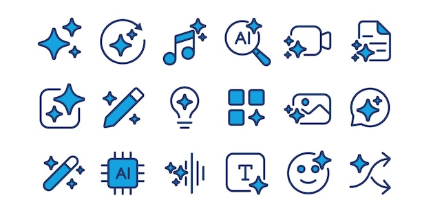 Set of Generative AI user interface AI star with media icon AI tool Artificial intelligence technology concept Icon Element for website mobile app Vector illustration