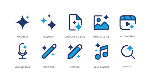 Set of Generative AI user interface AI star with media icon AI tool Artificial intelligence technology concept Icon Element for website mobile app Vector illustration