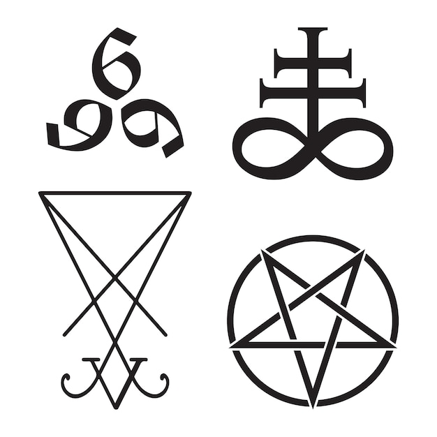 Vektor set okkulter symbole leviathan kreuz pentagramm luzifer siegel und 666 die zahl des tieres