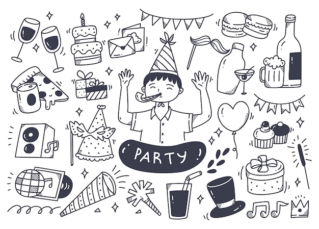 Vektor set party doodle und zubehör