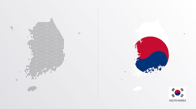 Set politischer Karten Südkoreas mit isolierten Regionen und Flagge auf weißem Hintergrund