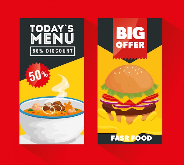 Set poster bieten leckeres fast food