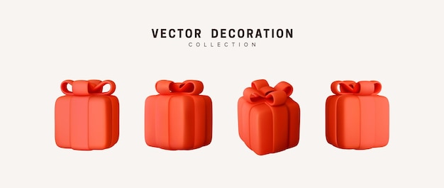 Set realistischer 3d-geschenkboxen. weihnachtsdekorationsgeschenke. festliche geschenküberraschung. dekor isolierte boxen. vektorillustration