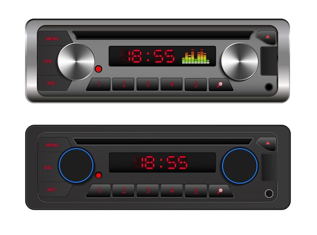 Vektor set realistischer autoradio-vektorgrafiken