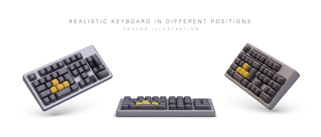 Vektor set realistischer schwarzer tastaturen mit schatten. drahtloses gerät zum eingeben von text