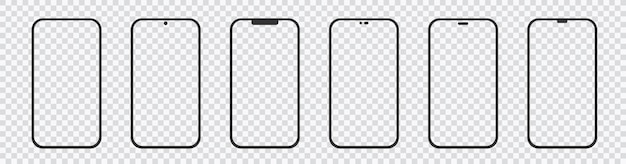 Set realistisches smartphone-mockup mit leerem bildschirm, isoliert auf transparentem hintergrund vorlage für infografiken oder präsentation ui-design-oberfläche