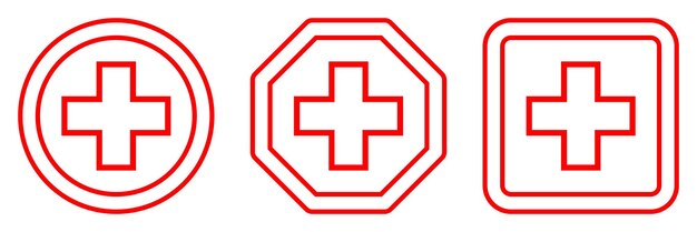 Set rotes kreuz erste-hilfe-umriss farbe verschiedene formen zeichen medizin symbol krankenhaus ikonen weiß