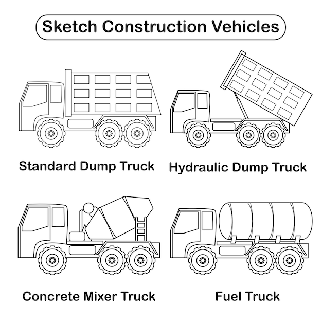 Vektor set sammlung baufahrzeuge skizze