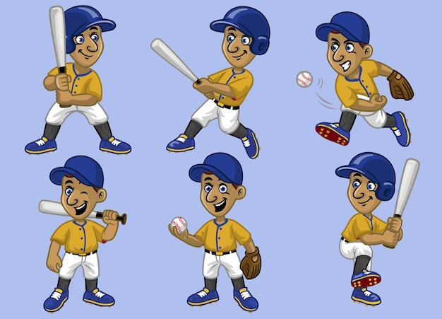 Set sammlung cartoon-junge-baseball-spieler