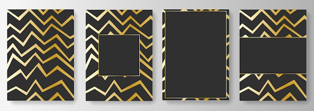 Set Sammlung schwarzer Hintergründe mit goldenem Zickzack und Rahmen