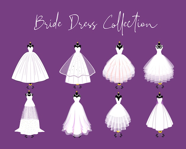 Set schöne brautkleid modeillustration