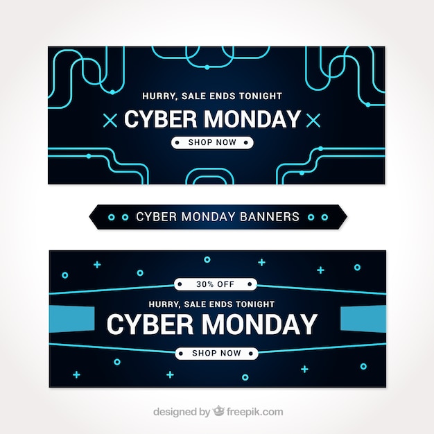 Set schwarze cyber ​​montag banner mit blauen linien