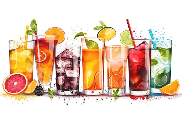 Vektor set sommercocktails banner alkoholische und alkoholfreie fruchtcocktails