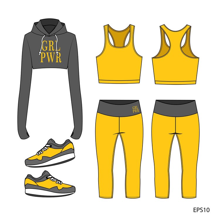 Vektor set sportbekleidungskollektion. fitness fit vorder- und rückansicht