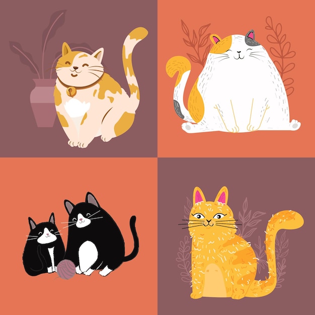 Set süßer katzen in verschiedenen posen. vektorillustration im flachen stil