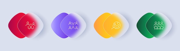 Vektor set-symbol für zusammenarbeit untergeordnete aufgaben teamarbeit unternehmen planet weltweit entfernte sterne bewertungsleistung geschäftskonzept glasmorphismus-stil vektorliniensymbol für unternehmen und werbung