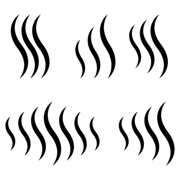Vektor set-symbole geruch von parfüm vektor zeichen symbol diffusion zeichen der verdunstung des aromas von kaffee