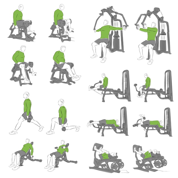 Set systematischer bodybuilding-übungen für die grundausstattung