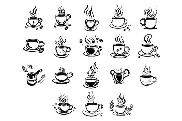 Set Tasse Kaffee handgezeichnete Illustration