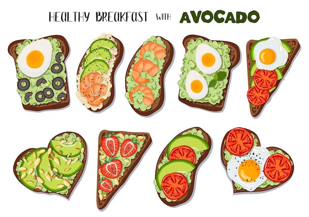 Vektor set toasts mit avocado