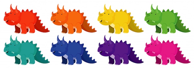 Set triceratops in acht verschiedenen farben