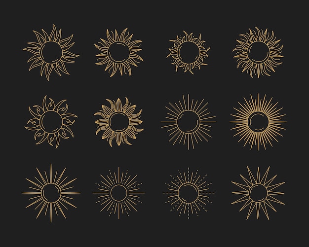 Set Umriss-Sonnenlogo-Designvorlagen abstrakte Designelemente für die Dekoration