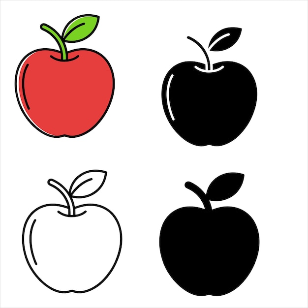 Set Vektor-Illustration Kontur Äpfel Silhouetten