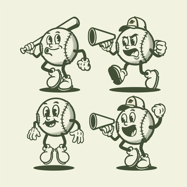 Vektor set vintage-baseball-cartoon