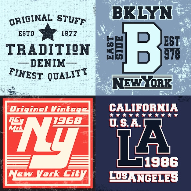 Set vintage design print für t-shirt stempel