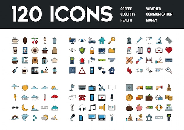 Vektor set von 120 icons mit verschiedenen themen