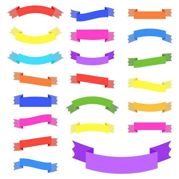 Set von 21 flachen farbigen isolierten Vektorbandbannern, geeignet für Design
