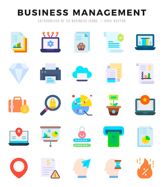 Vektor set von 25 business management flat icons pack